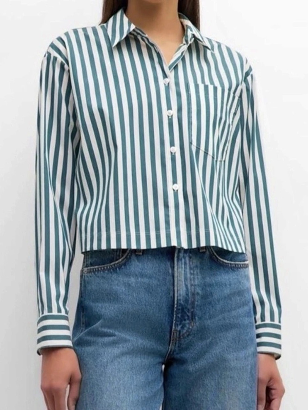 Veronica Beard Striped Button Down Green & White Size 10 Like New